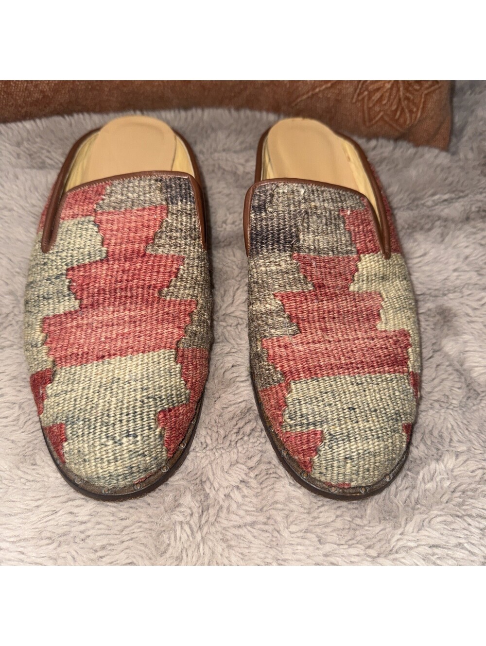 Turkish Mules Kilim mules Shoes Women SZ 3 Tapestry Leather Wool Textile Turkish